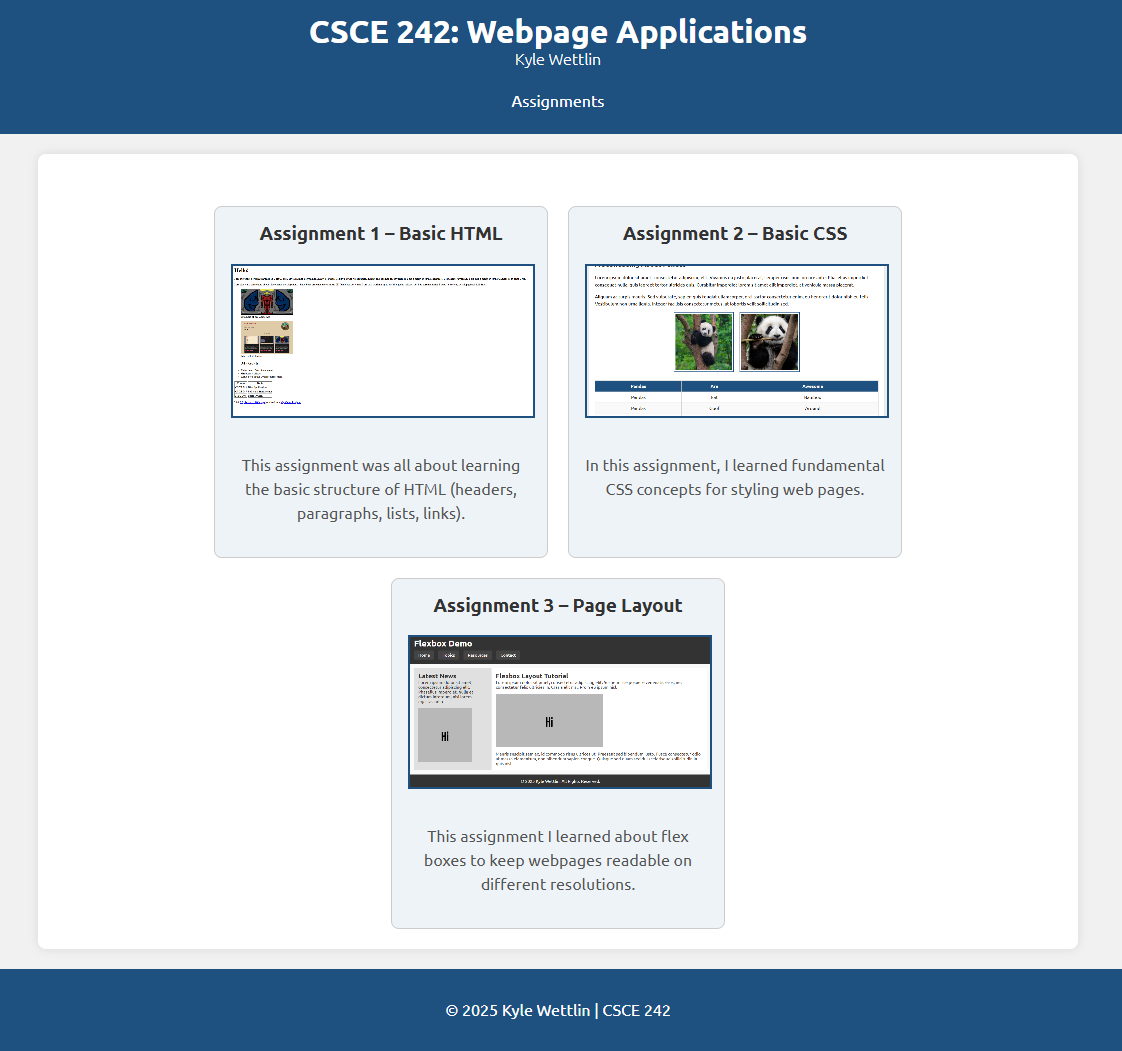 CSCE 242 course site showing assignment cards